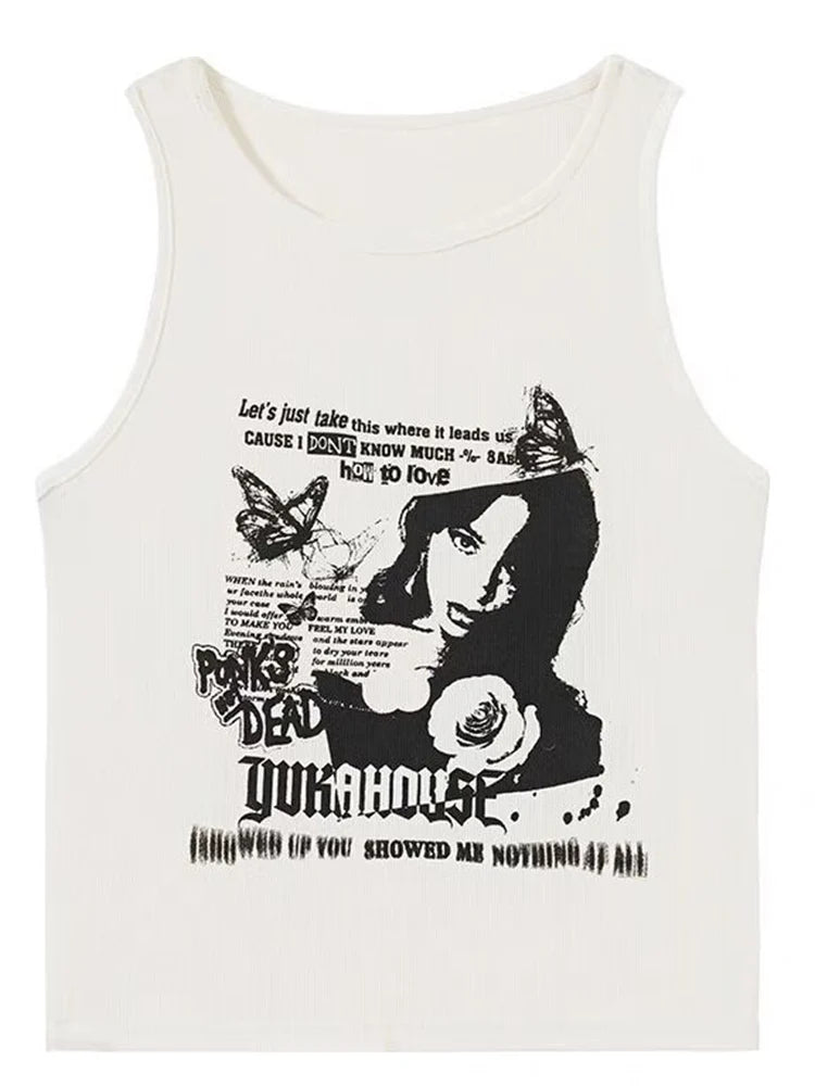 Grunge Print Sleeveless Tank Top for Women