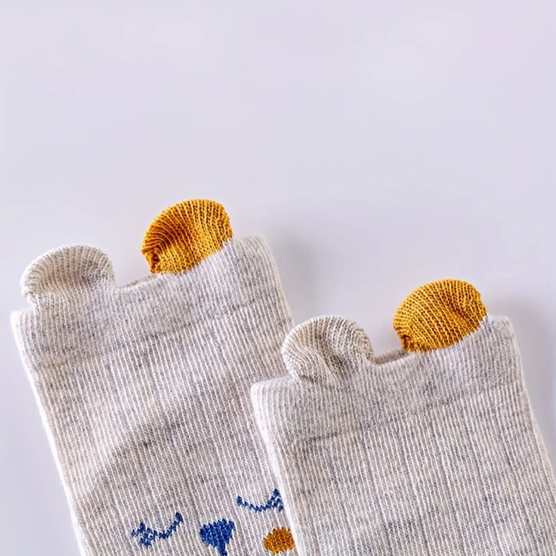 Newborn Baby Cotton Socks – 4 Pairs of Cute Bear Design Socks with 3D Ears