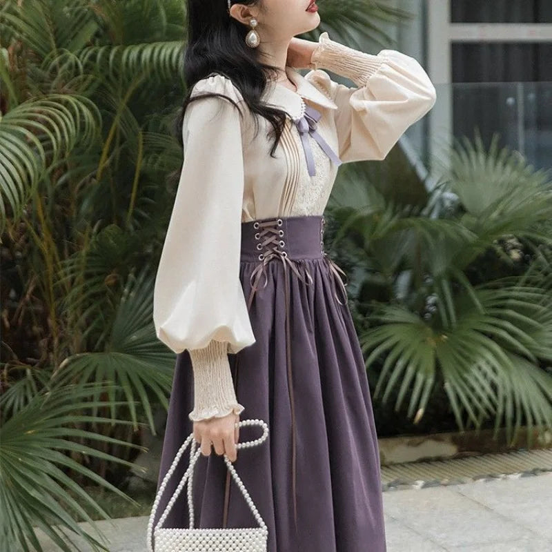 Vintage 2-Piece Dress Set with Peter Pan Collar