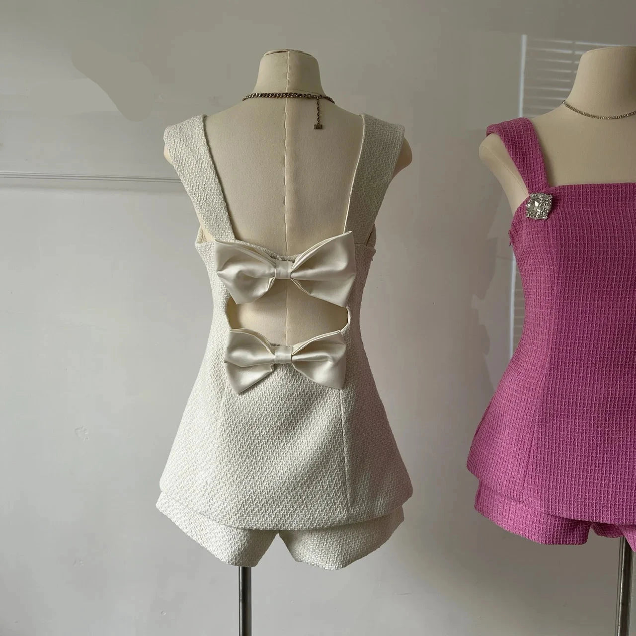 Korean Style Backless Bow Two-Piece Set