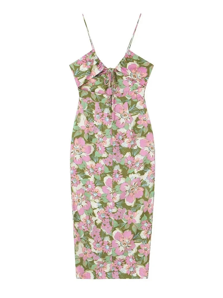 XNWMNZ Women’s Fashion Linen Blended Flower Print Dress