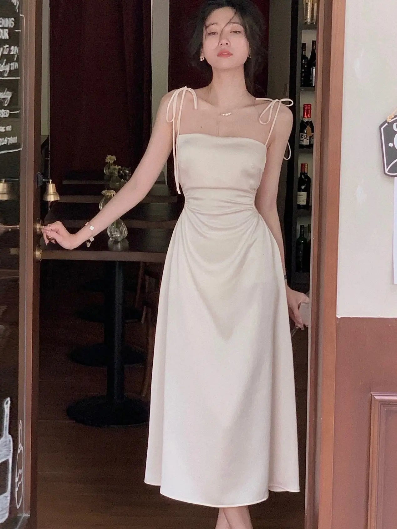 Summer Women’s Spaghetti Strap Elegant Midi Satin Dress