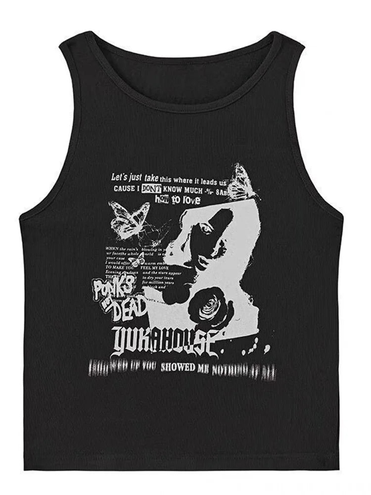 Grunge Print Sleeveless Tank Top for Women