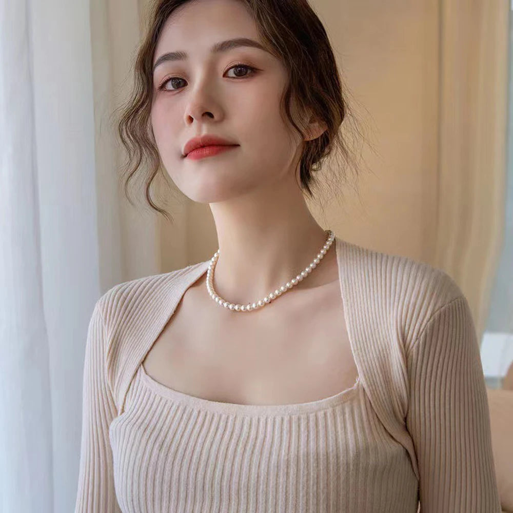 SUMENG Vintage Pearl Chain Choker Necklace