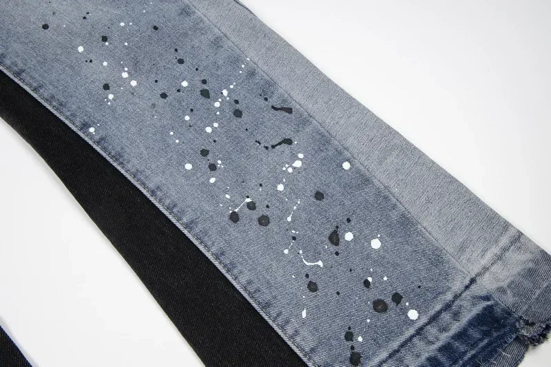 Retro Letter-Spliced Denim Trousers