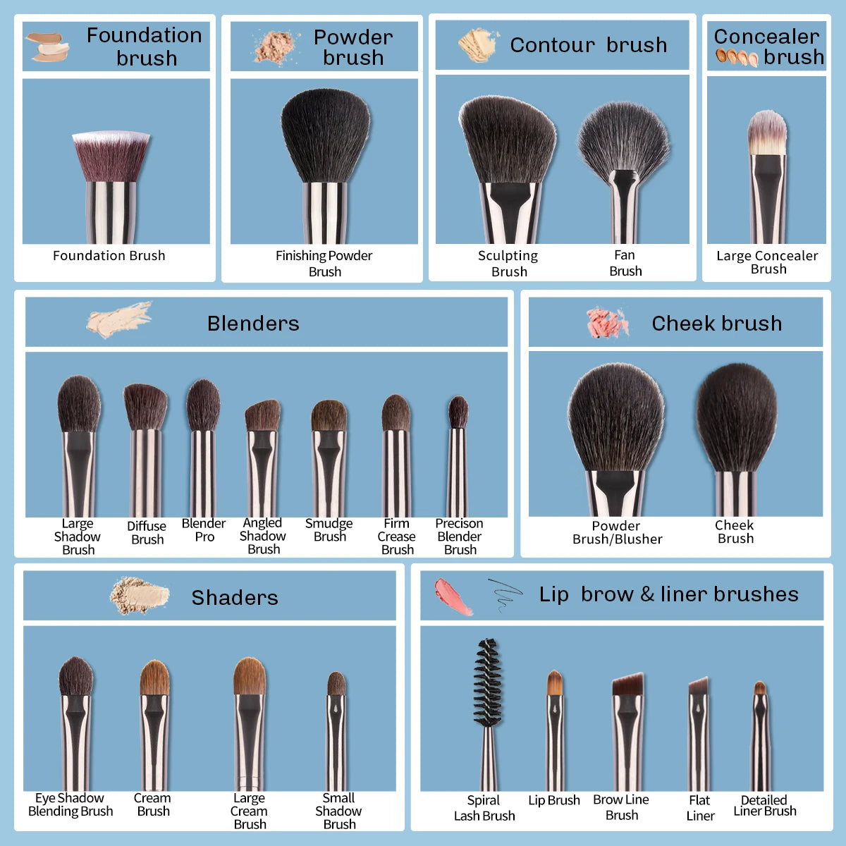 OVW Professional 24-Piece Makeup Brush Set - Goat Hair, Foundation, Contour, Blending & More