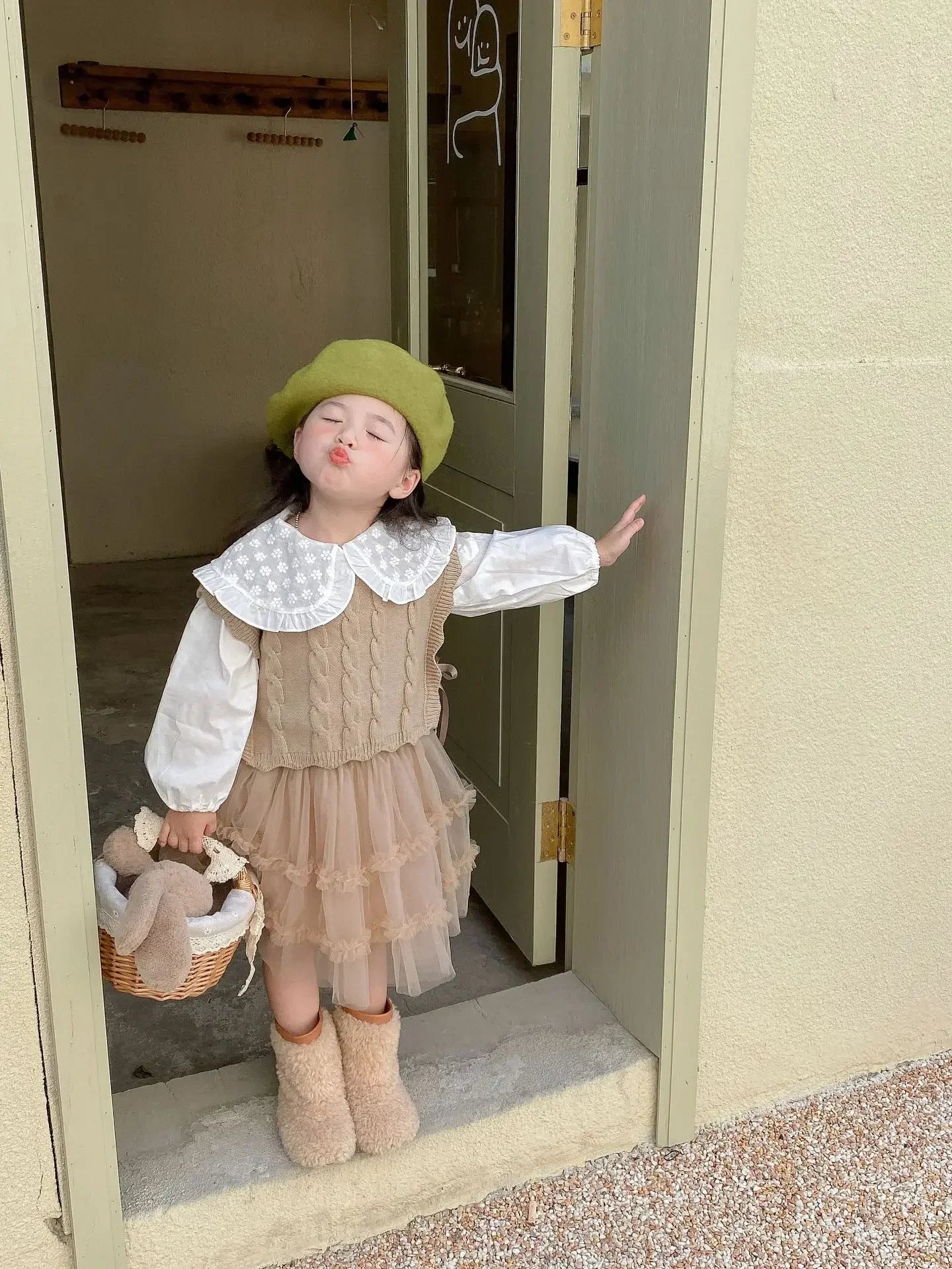 Striped Cotton Knitting Vest for Girls – Autumn/Winter