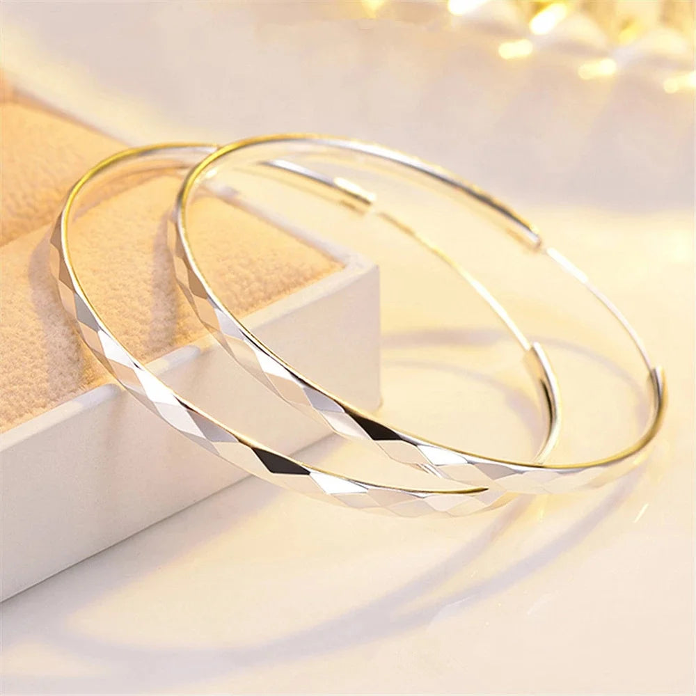 Fine 925 Sterling Silver Luxury 5CM Big Circle Hoop Earrings for Women