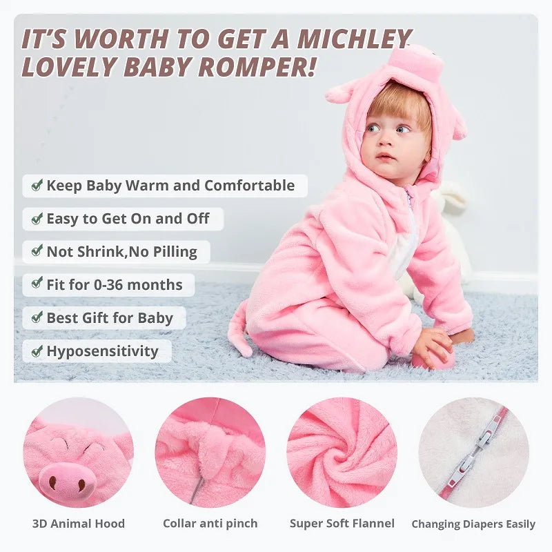 MICHLEY Pink Pig Baby Romper
