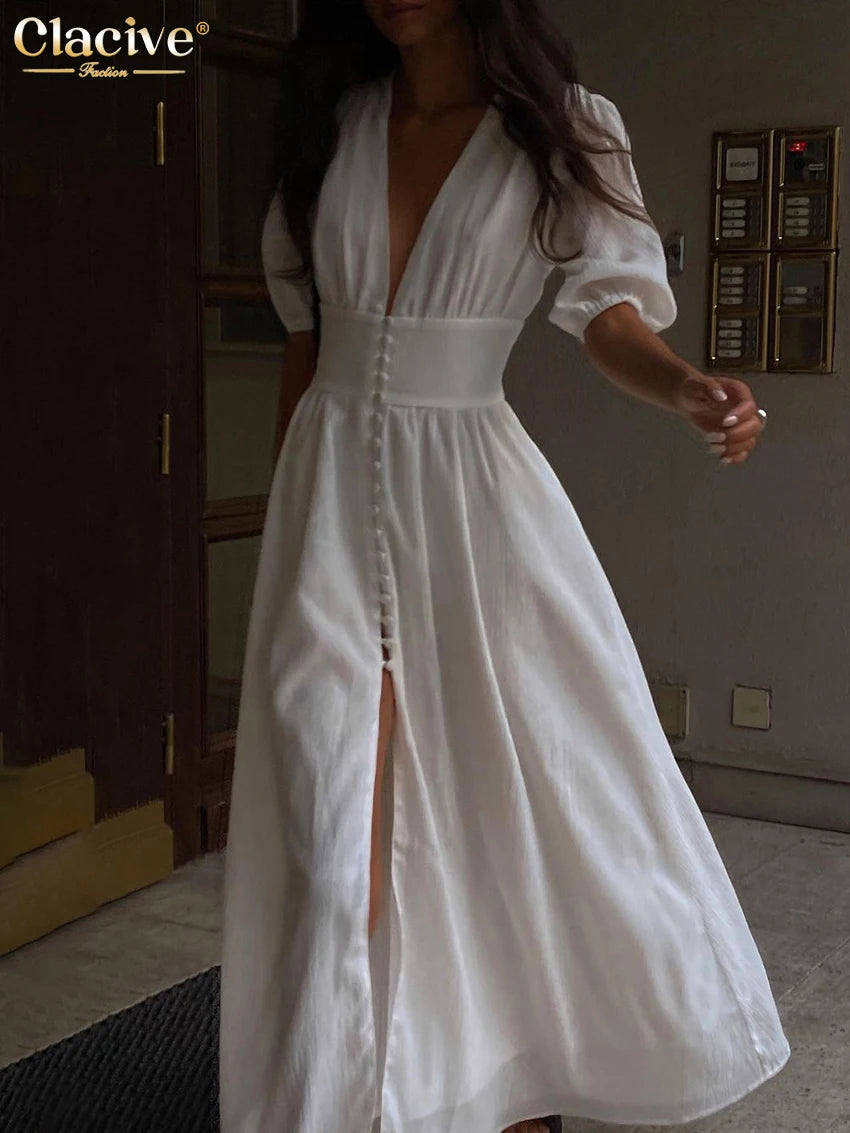 Classic White Sexy Single-Breasted Women&