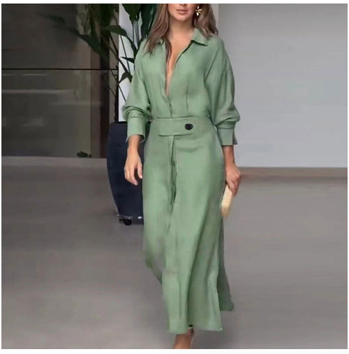 V-neck Long Sleeve Lapel Dress For Women