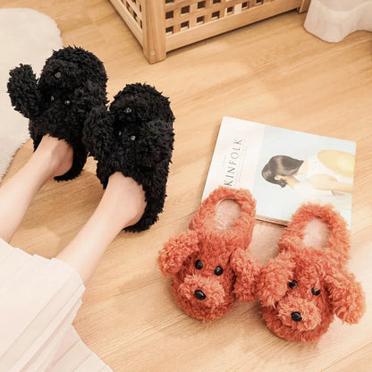 Comwarm Cute Dog Short Plush Slippers for Women