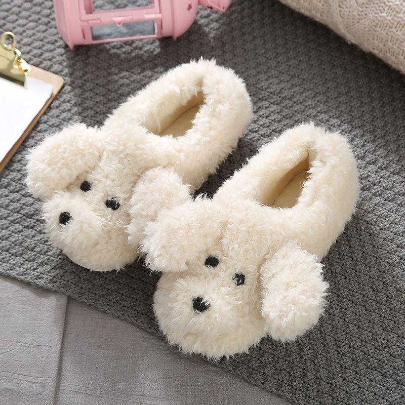 Comwarm Cute Dog Short Plush Slippers for Women