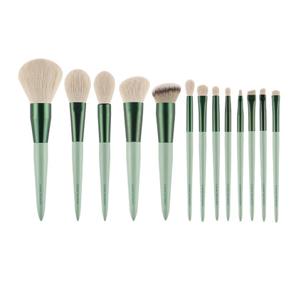 13-Piece Green Makeup Brush Set – Complete Foundation &amp; Eye Brush Kit