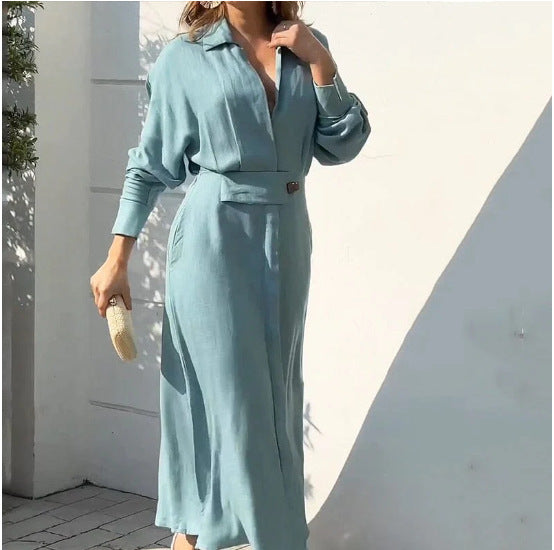 V-neck Long Sleeve Lapel Dress For Women