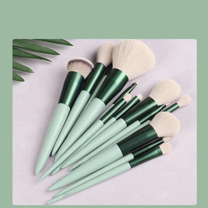 13-Piece Green Makeup Brush Set – Complete Foundation &amp; Eye Brush Kit