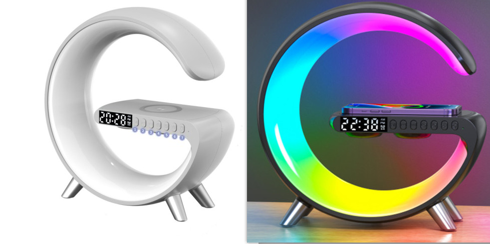 Smart G-Shaped LED Lamp with Bluetooth Speaker and Wireless Charging