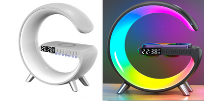 Smart G-Shaped LED Lamp with Bluetooth Speaker and Wireless Charging