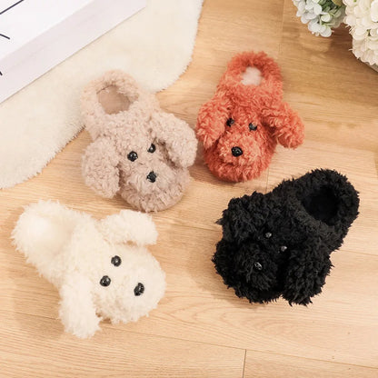 Comwarm Cute Dog Short Plush Slippers for Women