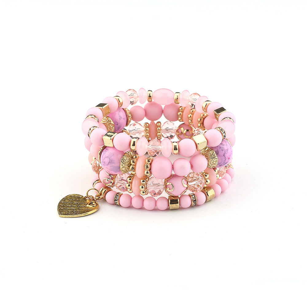 Bracelet Crystal Peach Heart Beaded Ladies Hand Jewelry