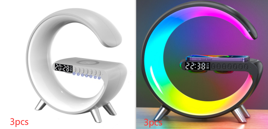 Smart G-Shaped LED Lamp with Bluetooth Speaker and Wireless Charging