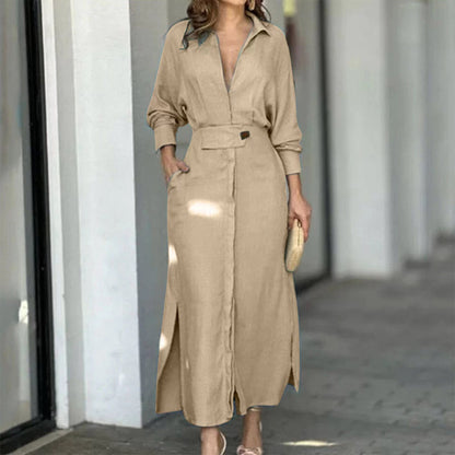 V-neck Long Sleeve Lapel Dress For Women