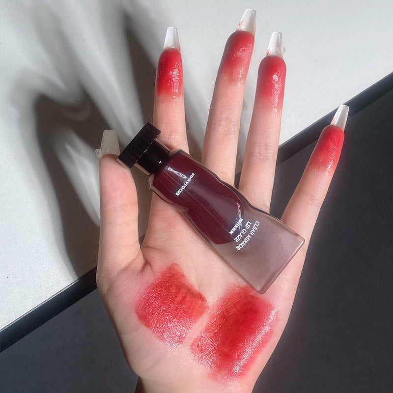 PinkyFocus Black Mirror Light Lip Lacquer Mirror Water Light Lasting Not Easy To Fade Film Forming Transparent Ice Cube Lip Mud Female