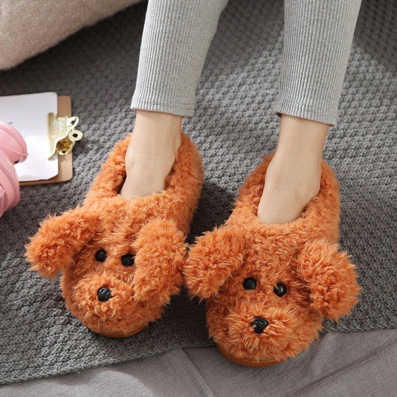 Comwarm Cute Dog Short Plush Slippers for Women