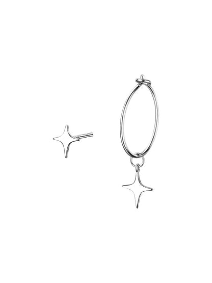 925 Sterling Silver Needle Asymmetric Star Ear Studs for Women