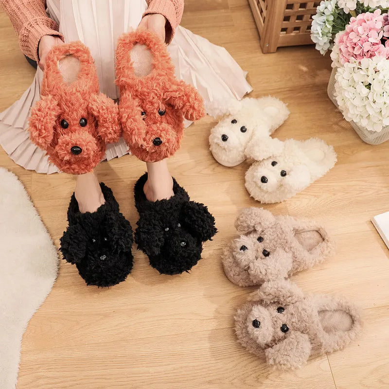 Comwarm Cute Dog Short Plush Slippers for Women