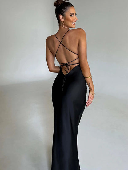 Articat Backless Lace-Up Mermaid Slip Dress