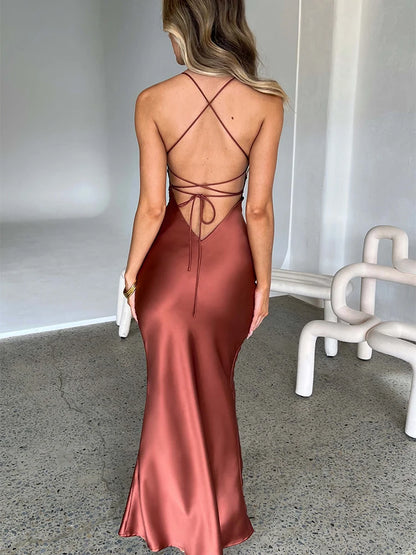 Articat Backless Lace-Up Mermaid Slip Dress