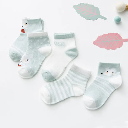 5 Pairs of Cute Cartoon Baby Socks for Infants