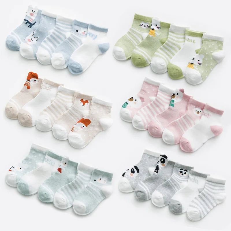 5 Pairs of Cute Cartoon Baby Socks for Infants