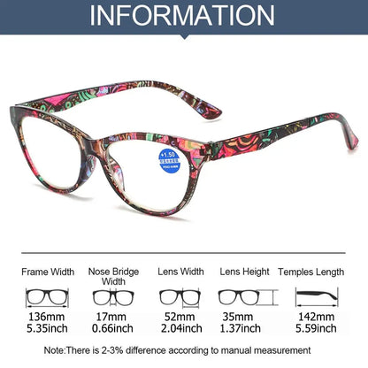 Floral Print PC Frame Cat Eye Eyewear for Presbyopia