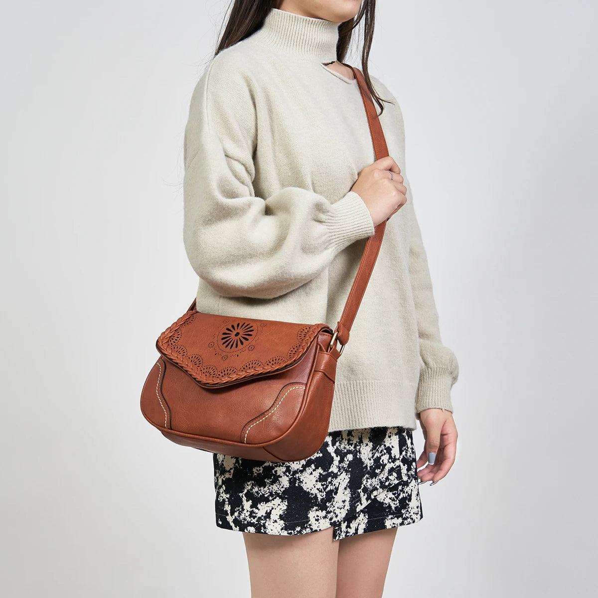 Annmouler Vintage PU Leather Shoulder Bag