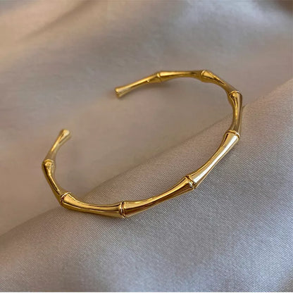 Stainless Steel Gold Color Bamboo Joint Bangles