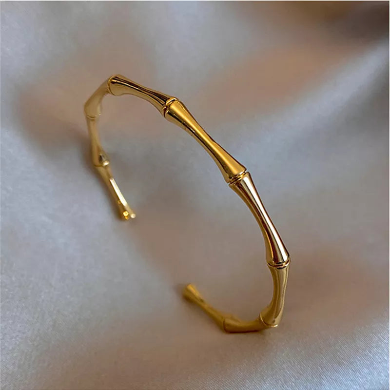 Stainless Steel Gold Color Bamboo Joint Bangles