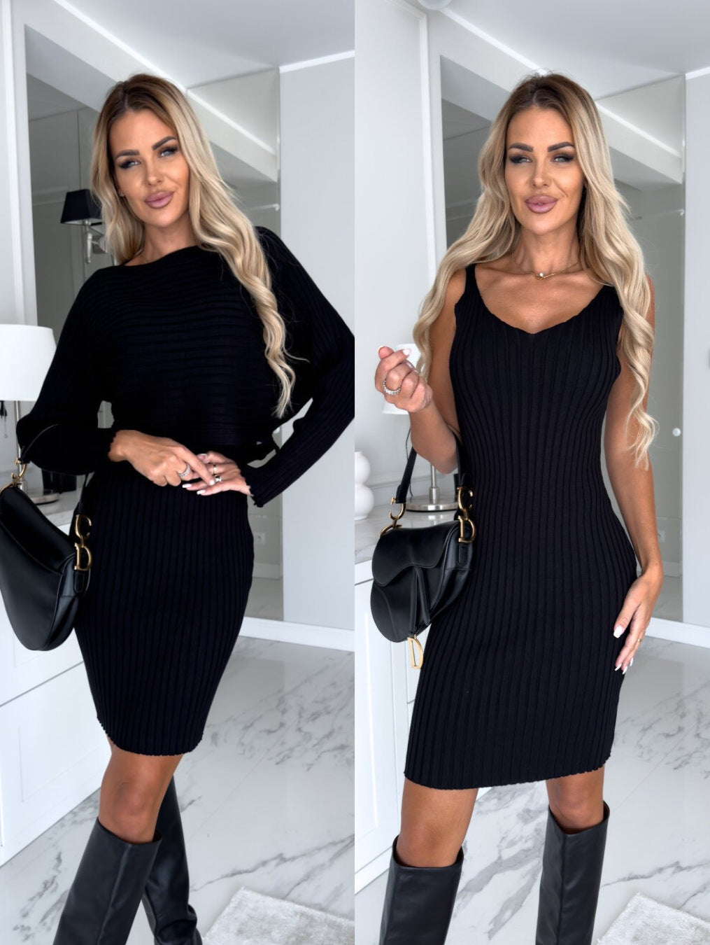 Stylish 2-Piece Set for Women – Striped Long-Sleeve Top &amp; Figure-Hugging Skirt