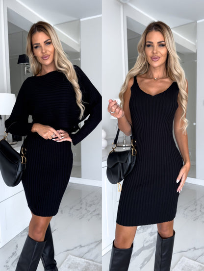 Stylish 2-Piece Set for Women – Striped Long-Sleeve Top &amp; Figure-Hugging Skirt