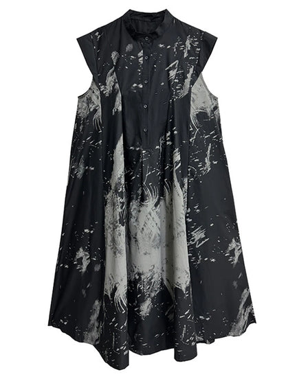 [EAM] Women’s Black Pattern Printed Midi Shirt Dress