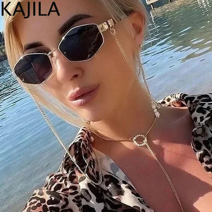 Sexy Small Frame Hexagon Sunglasses with Chain for Women