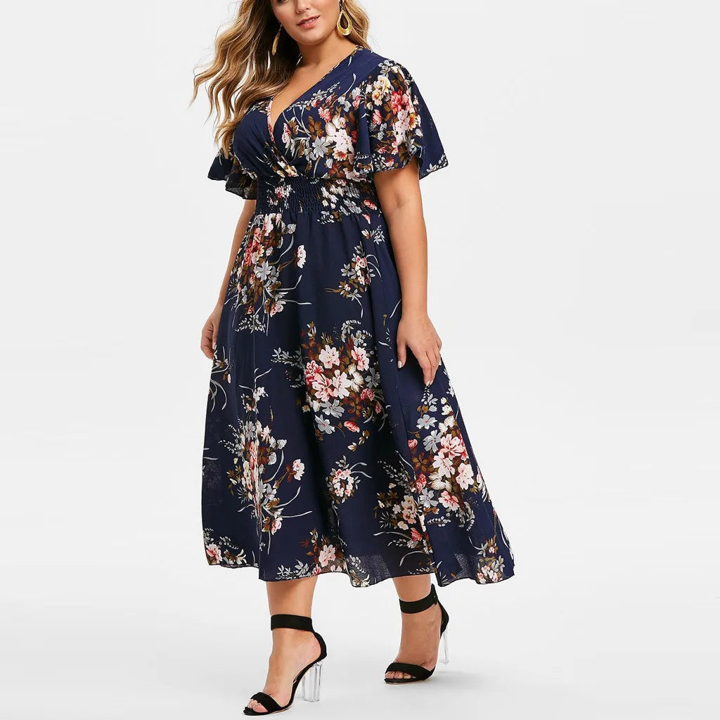 Plus Size Floral Chiffon Bohemian Dress