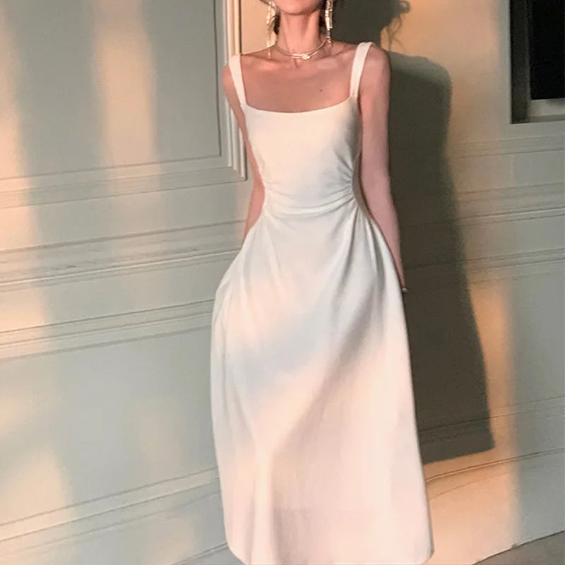 Summer Strapless White Midi Dress