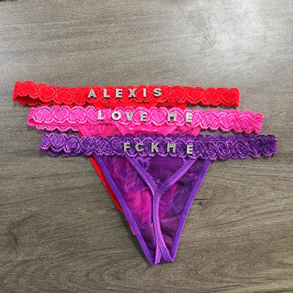 Personalized Lace Thong with Custom Crystal Letters