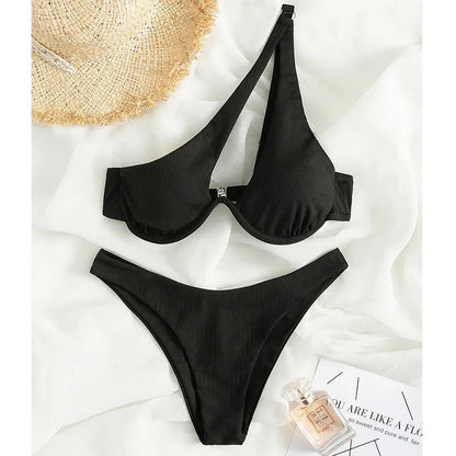 One Shoulder Cut Out Sexy Bikini Set