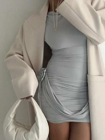 Pleated Long Sleeve Mini Dress