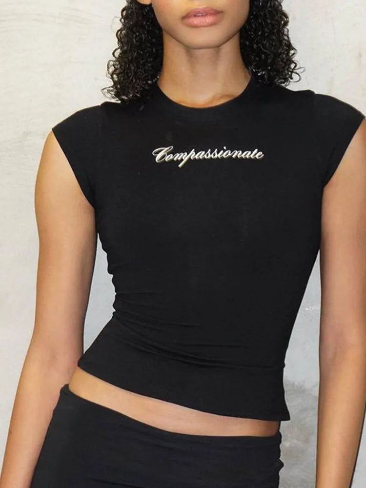 Women’s Slim Fit Letter Print Short Sleeve Tee