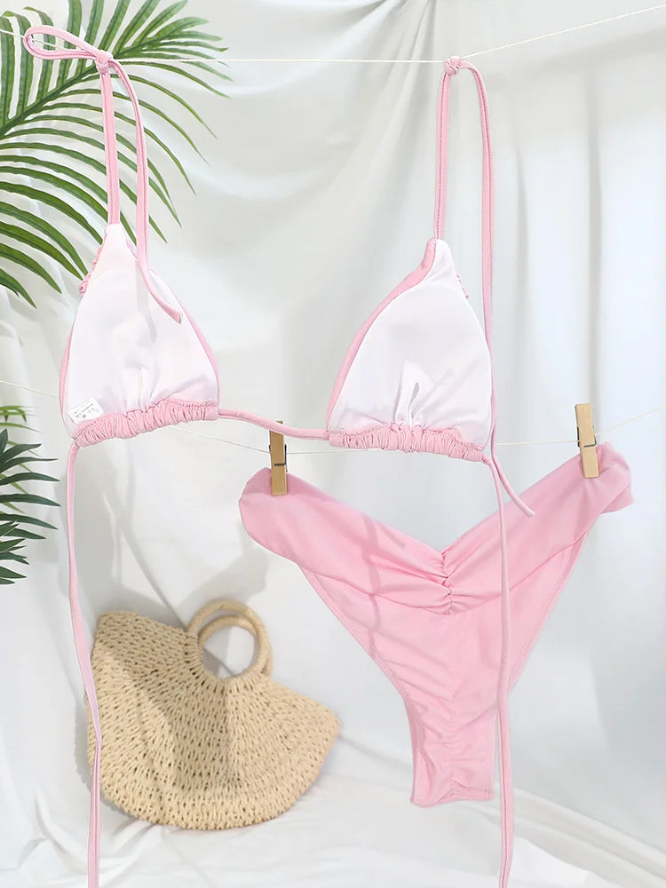Sexy Pleated Brazilian Bikini Set – Micro Triangle Swimsuit for Women