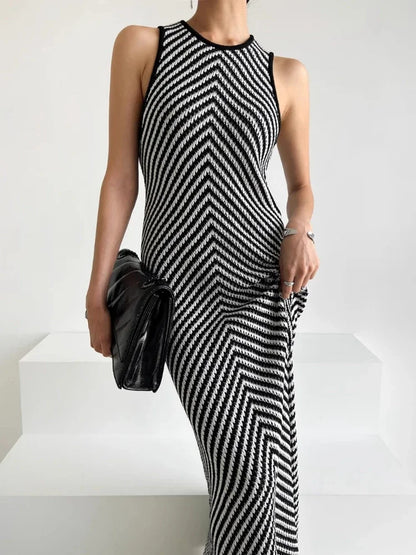 Temperament Striped Sleeveless Dress for Women